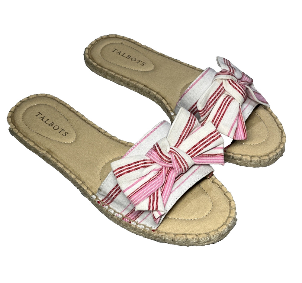 Talbots Illysa Bow Espadrille Slide Sandals 9 Breezy Stripe Pink Bow Slip On